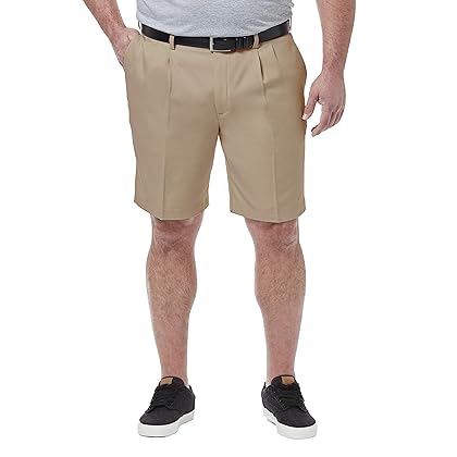 Haggar Men's Cool 18 Pro Straight Fit Pleat Front 4-Way Stretch Expandable Waist Short with Big & Tall Sizes