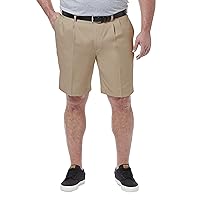 Haggar Men's Cool 18 Pro Straight Fit Pleat Front 4-Way Stretch Expandable Waist Short with Big & Tall Sizes, Khaki-BT, 46