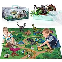 TEMI Dinosaur Toys for Kids 3-5 with Activity Play Mat & Trees, Educational Realistic Dinosaur Play Set to Create a Dino World Including T-Rex, Triceratops, Velociraptor, Great Gift for Boys & Girls