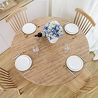 NLMUVW Round Fitted Vinyl Tablecloth with Elastic Edge 100% Waterproof Oil Proof PVC Table Cloth Wipe Clean Table Cover for Indoor and Outdoor, Wood, 45
