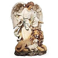 Joseph's Studio by Roman - Guardian Angel with Lion and Lamb Figure on Base, Renaissance Collection, 9.25