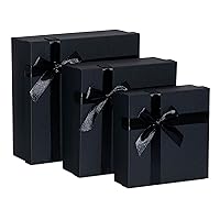 Black Gift Boxes - 3Piece Nested Luxury Gift Box Set with Ribbon & Bows, Empty Black Gift Boxes with Lids in Assorted Sizes from Small to Large for Gifts, Christmas, Holidays, Clothing, Groomsmen