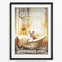 Bathroom Wall Art - Choose from 20 Designs & 8 Sizes - Decor Aesthetic Vintage Poster - Dogs Cats in Bathtub - Funny Cat Dog Lover Gift - 19 popular dog Breed,Black Cat (Bulldog, A4 (8.3x11.7in))