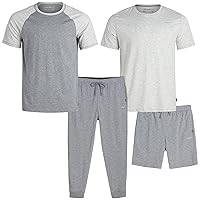 Eddie Bauer Mens' Pajama Set - 4 Piece Lightweight Sleepwear Set - Sweatpants, T-Shirt, and Pajama Shorts for Men (S-XXL)