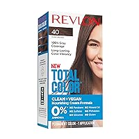 Revlon Permanent Hair Color, Permanent Hair Dye, Total Color with 100% Gray Coverage, Clean & Vegan, 40 Dark Brown, 3.5 Oz
