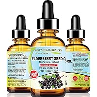 Belgian Elderberry Seed Oil Sambucus Nigra 100% Pure Natural Virgin Unrefined Cold Pressed Carrier Oil 0.5 Fl. Oz.- 15 ml for FACE, Skin, Hair, Nails, Anti-Aging by Botanical Beauty