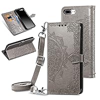 QLTYPRI Case for iPhone SE 2022 5G/SE 2020/8/7,Crossbody Phone Case with Card Slots Wrist Strap Purse Cute Mandala Pattern with Adjustable Cross Shoulder Strap Cover for iPhone 7/8/SE2/SE3 - Grey