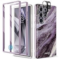 GVIEWIN Designed for Samsung Galaxy S24 Ultra Case, [Built-in Screen Protector + Camera Lens Protector ][2 Front Frames] Military Grade Drop Protective, Stylish Marble Phone Cover(Quartz Vein/Purple)