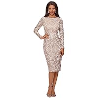Xscape Midi Long Sleeve Lace with Sequins Sand 8