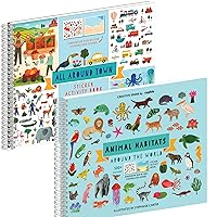 Animal Habitats Sticker + Coloring Book (500+ Stickers & 12 Scenes) + Sticker Books for Kids 2-4 (500+ Stickers) - All Around Town by Cupkin - 12 Coloring Pages, 12 Side by Side Scenes - Kids Activity