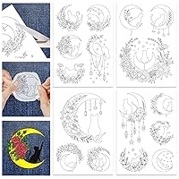 GLOBLELAND 4 Sheets 16Pcs Cat Moon and Flower Water Soluble Stabilizer Hand Sewing Stabilizers with Pre Printed Stick and Stitch Self Adhesive Wash Away Stabilizer for Bags Cloth Embroidery