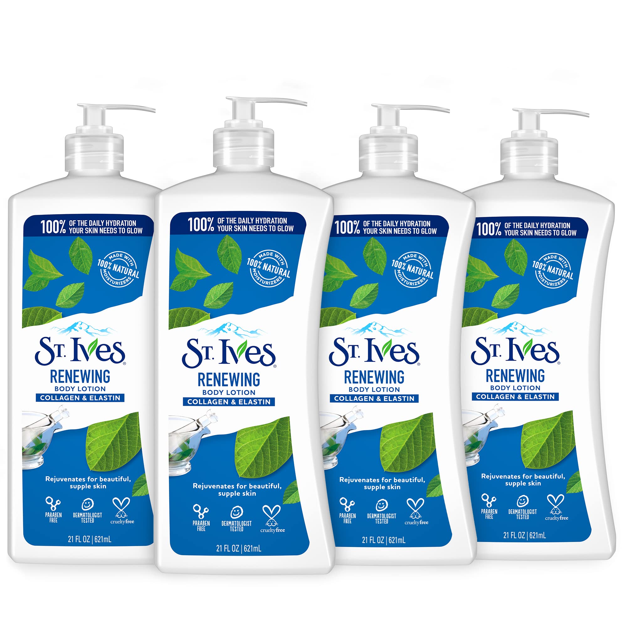 St. Ives Renewing Hand & Body Lotion Moisturizer for Dry Skin Collagen Elastin Made with 100% Natural Moisturizers, 21 oz 4 Pack