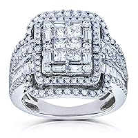 Kobelli Diamond Cluster Rectangular Frame Engagement Ring 2 CTW in 14k White Gold