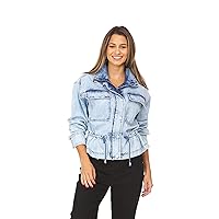 Women's Offers This Medium Blue Wash Jacket with a Drawstring Waist Cord Band