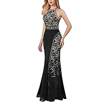 VFSHOW Womens Formal Prom Halter Floral Lace Wedding Guest Mermaid Maxi Dress 2024 Sexy Elegant Long Cocktail Evening Gown
