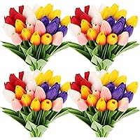 Jutom 96 Pieces Multicolor Artificial Tulips Flowers Faux PU Fake Tulip for Easter Spring Wreath Real Touch Flower Arrangement for Spring Wedding Easter Decor, 13.8''(Multicolor)