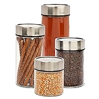 Honey-Can-Do 4 Piece Glass Kitchen Canisters with Stainless Steel Lids - Premium Glass Food Storage Containers, Versatile Cereal, Flour, Coffee, Snacks Container Jars for Kitchen Organization