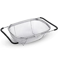 Alpine Cuisine Stainless Steel Over the Sink Colander Strainer 14x9.5 In with Expandable Handle Food Preparation | Space-Saving Kitchen Tools for Pasta Vegetables Fruits Cooking | Easy to Clean & Use