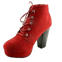 Forever Women's Camille-86 Faux Suede Lace-up Almond Toe Chunky High Heel Platform Ankle Booties