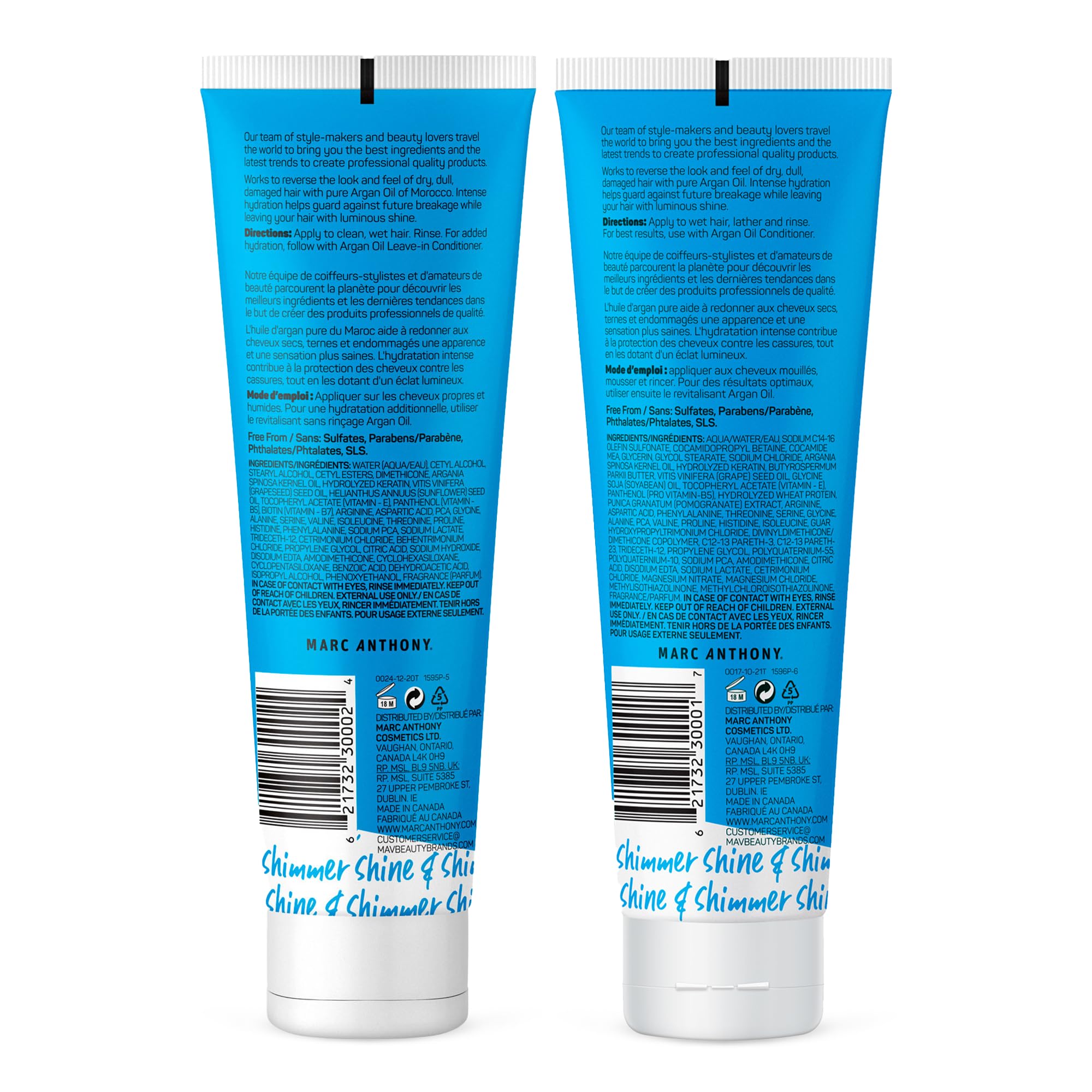 Marc Anthony Moisturizing Keratin & Argan Oil Shampoo and Conditioner Bundle, Hydrating Sulfate Free, Color Safe, Basix, 16.8 Fl Oz (Pack of 2)