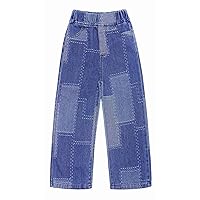 KIDSCOOL SPACE Girl Jeans,Elastic Slim Fit Patchwok Printed Denim Pants