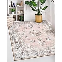 Lahome Machine Washable Pink Rug 5x7 Area Rugs,Boho Soft Large Living Room Rug for Bedroom Girls Nursery Rug,Ultra-Thin Non-Slip Playroom Dining Carpet for Home Door Office Kid Room, Peach