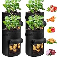 4 Pack Potato Grow Bags 10 Gallon with Flap, Heavy Duty Fabric with Handle and Harvest Window, Non-Woven Planter Pot Plant Garden Bags to Grow Vegetables Tomato, Black
