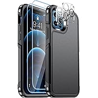 Red2Fire for iPhone 12 Pro Max Case [Military Grade Drop Protection] [Tempered Glass Screen Protector + Camera Lens Protector] Non-Slip Heavy Duty Full-Body Shockproof Phone Case (Black)