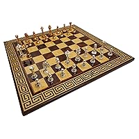 Bello Collezioni - Via Marzio Solid Brass Luxury Staunton Chessmen Drenched in 24-Karat Gold/Silver Plate & Via Del Castiglione Luxury Chess Board from Italy & 2 Extra Queens