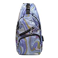 Anti-Theft Daypack Crossbody Sling Backpack, USB Charging Connector Port, Lightweight Day Pack for Travel, Hiking, Everyday, Regular, Amethyst Swirl
