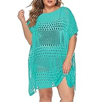 Womens Beach Cover Up Hollow Out, Crochet Plus Size Swimsuit Bathing Suit Coverups Bikini Summer Beachwear Dress