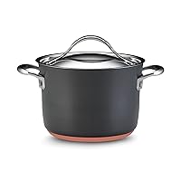 Anolon 82524 Nouvelle Copper Hard Anodized Nonstick Sauce Pan/Saucepan/Soup Pot with Lid, 4 Quart, Gray