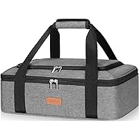 LHZK Double Decker Insulated Casserole Carrier for Hot or Cold Food, Expandable Hot Food Carrier, Lasagna Holder Tote for Potluck Parties, Picnic, Beach, Fits 11 x 15 or 9 x 13 Baking Dish (Grey)