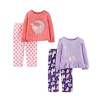 Girls' 4-Piece Pajama Set (Cotton Top & Fleece Bottom)