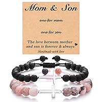 Tarsus Matching Cross Bead Bracelets for Dad Daughter/Mom Son, Perfect Fathers Day Mothers Day Birthday Gifts