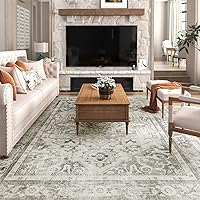Rugs for Living Room 8x10 feet-Area Carpet-Distressed Vintage Medallion Bedroom, Dining Living Room Rug-Aesthetic Machine Washable, TP Backing-Grey