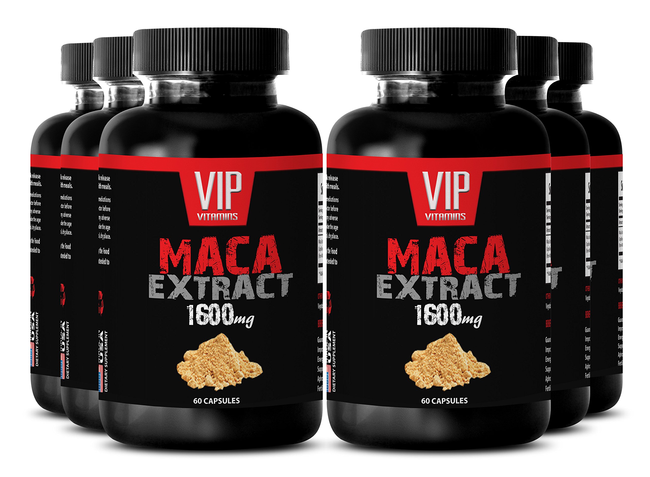 Maca Male Supplement - Maca 1600mg 4: 1 Extract - Increase in Sperm Production (6 Bottles 360 Capsules)