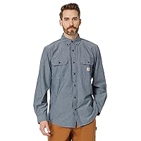 Carhartt Men's Loose Fit Midweight Chambray Long-Sleeve Shirt, Denim Blue Chambray, Large