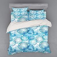 Abstract Bedding Set, Rings and Balls Geometric Bubble Like Creative Ornament Design, 4 Piece Duvet Cover Set with Shams and Fitted Sheet, Mint Green Pale Blue CCN06613