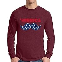 Awkward Styles Men's Merica Long Sleeve T Shirt Tops USA Flag Mustache America Patriotic 4th of July