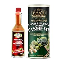 WASABI-O Real Wasabi and Seaweed Coated Cashews - Crunchy Snack, 6.7oz & Wasabi Red Chili Sauce - Japanese, Gluten-Free & Vegan, for Diverse Dishes, 55g Bottle