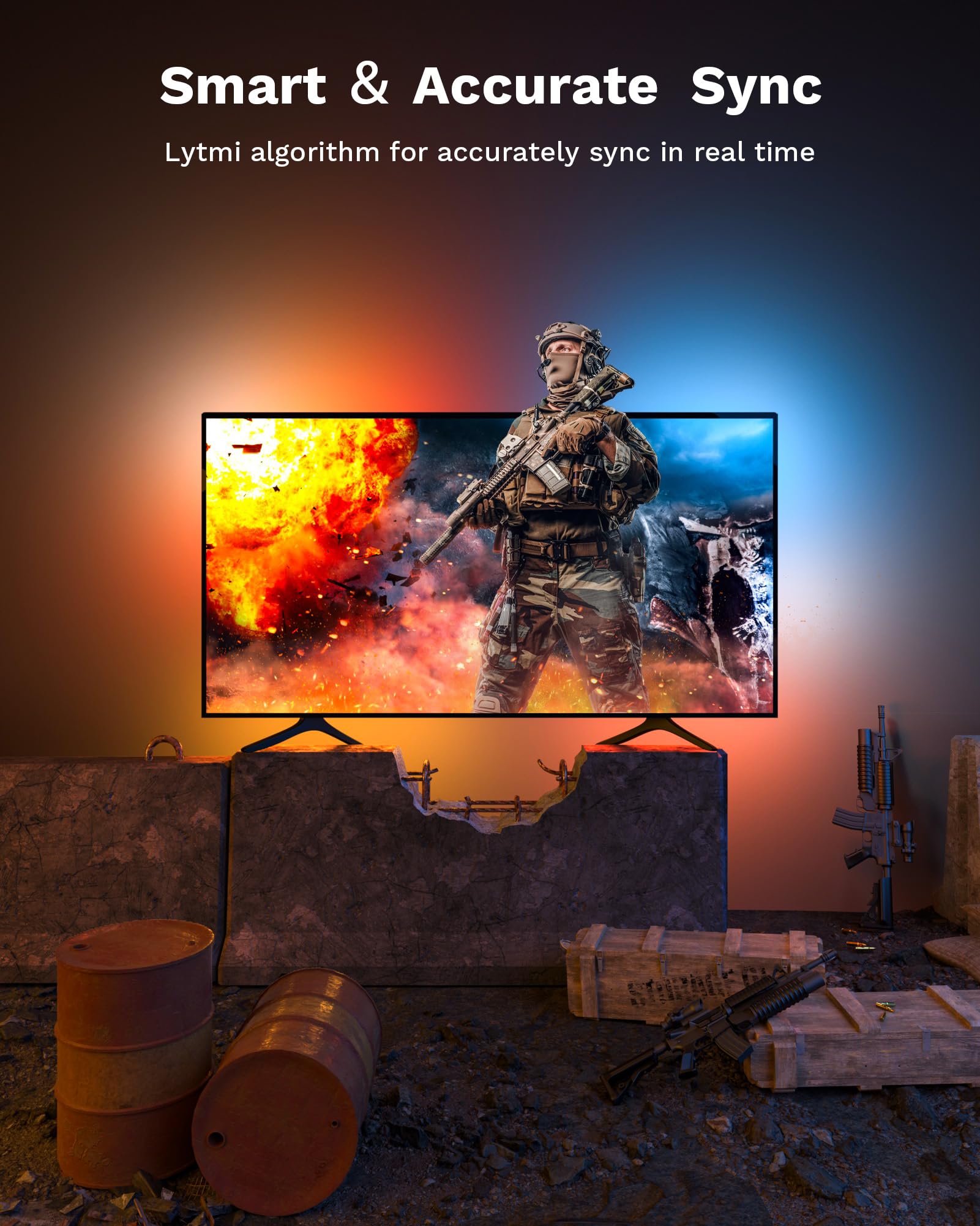 Lytmi Fantasy 3 TV Backlight Kit HDMI 2.1 with Sync Box Wi-Fi Backlight for 27~55 inch 8K 60Hz TV Color Sync Lights Compatible with Alexa & Google Assistant, App Control, Music Sync