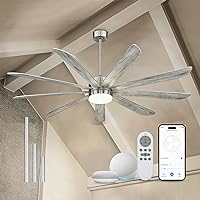 72 inch Large Ceiling Fans with Lights, Modern Ceiling Fan for Kitchen Living Room, 9 Blades Dual Nickel & White Walnut Ceiling Fan with Remote, CF03-BN