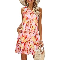 SimpleFun Summer Dresses for Women Beach Floral Tshirt Sundress Casual Pockets Boho Tank Dress
