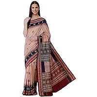 Maple-Sugar Handloom Sari from Sambhalpur with Ikat Weave T - Brown