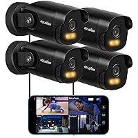 2K Security Camera Outdoor with Color Night Vision,3MP Wired Cameras for Home Security,IP65 Waterproof Camera, 24/7 Live Video,2 Way Audio,Cloud Storage/SD Slot,Compatible with Alexa(4pcs)