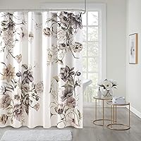 Cassandra Cotton Percale Bathroom Shower, Printed Floral Design Modern Shabby Chic Privacy Bath Fabric Curtains, 72