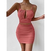 Summer Dresses for Women 2022 Cut Out Ruched Cami Bodycon Dress Dresses for Women (Color : Watermelon Pink, Size : X-Small)