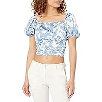 MOON RIVER Women's Square Neck Tie Back Puff Sleeve Top