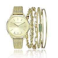 Watches for Women Analog Display with Stainless Steel Strap Minimalist Watch Quartz Movement Women's Wrist Watches with Bracelet Gift Box Set